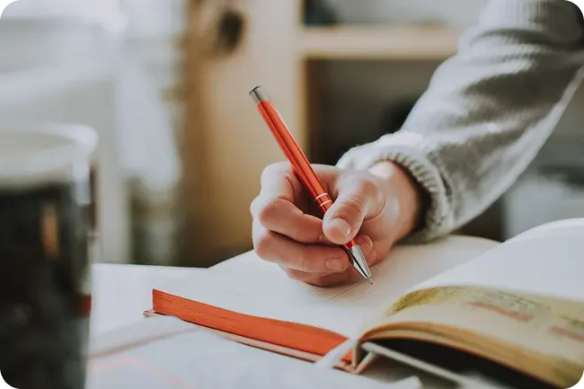 Professional studying and taking notes